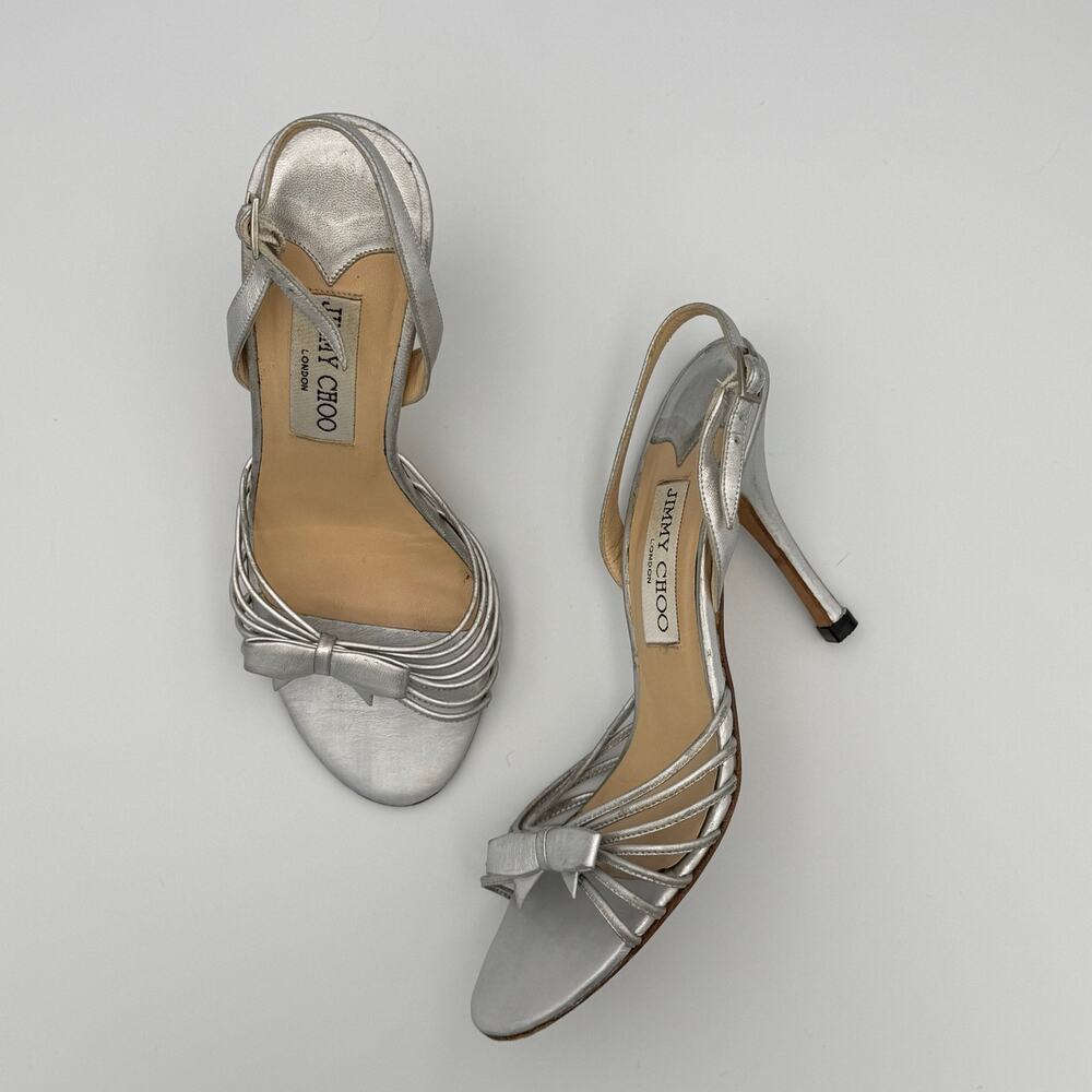 Vintage Jimmy Choo Silver Bow Slingback Heel